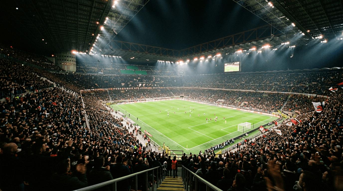 Packed stadium under floodlights during a match